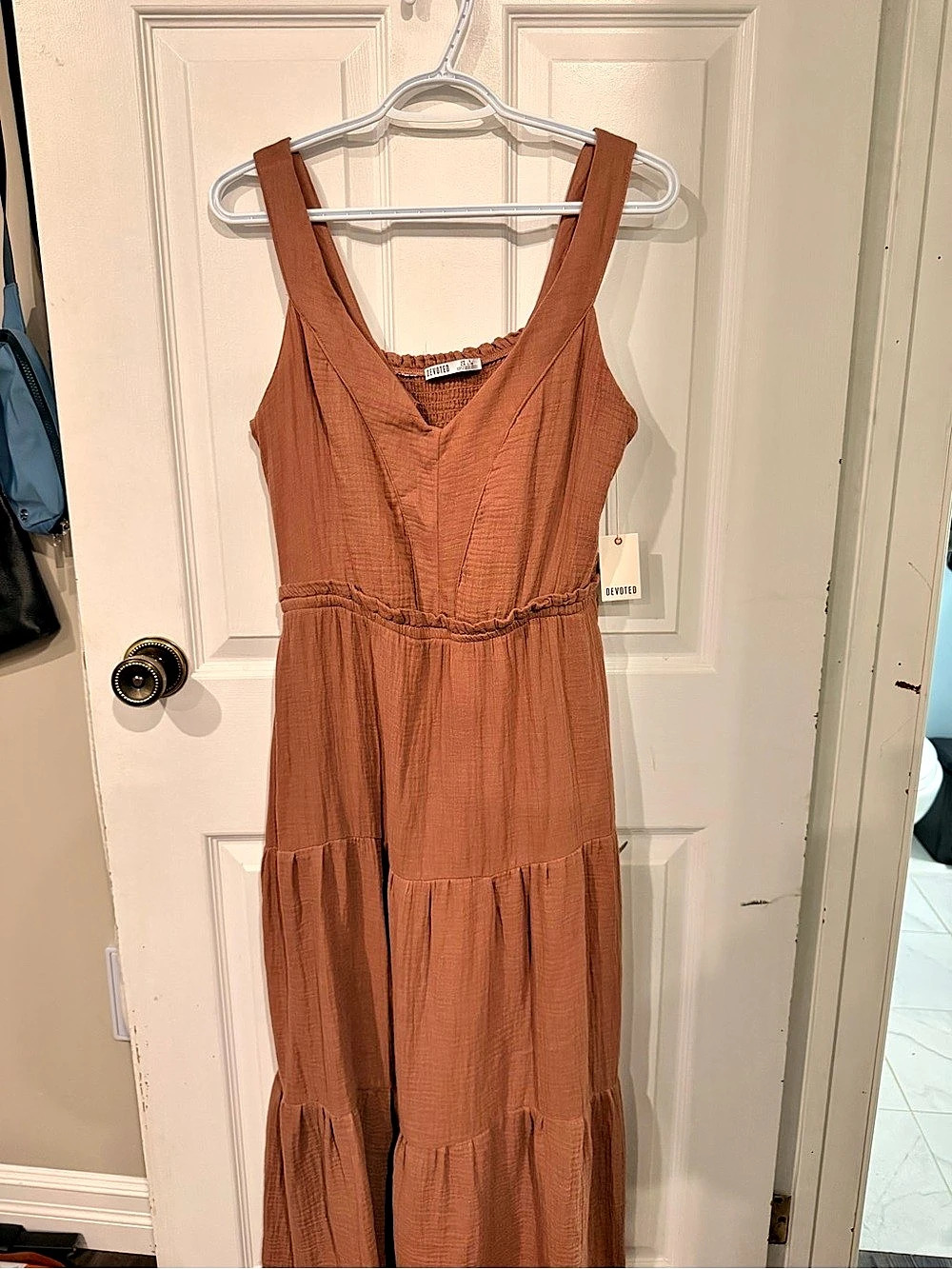 Devoted Tiered Maxi Dress in Brown Size L. New without tags